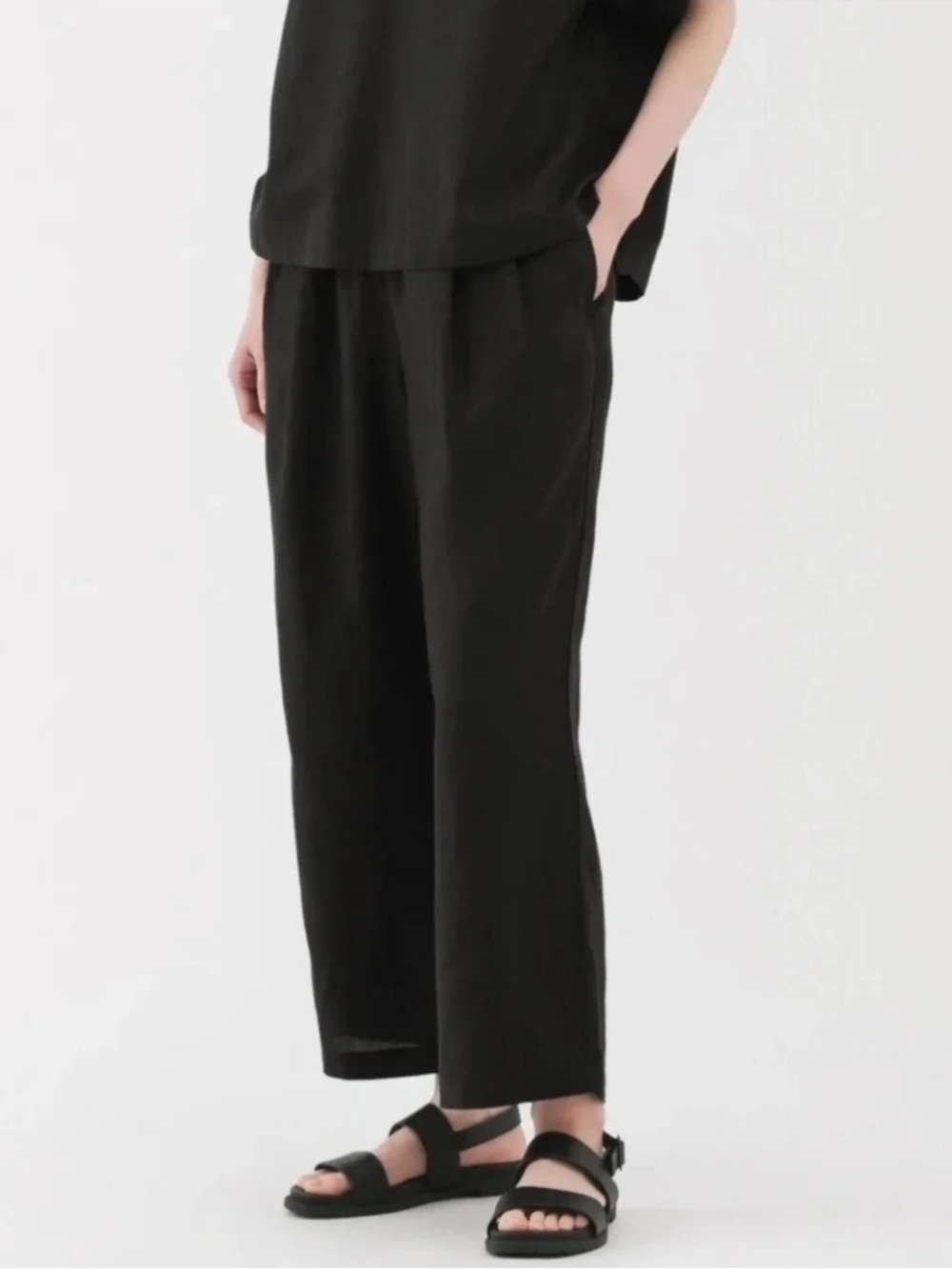 Muji 100% Linen Pull On Elastic Waist Easy Wide Leg Pants XL Pockets Japan